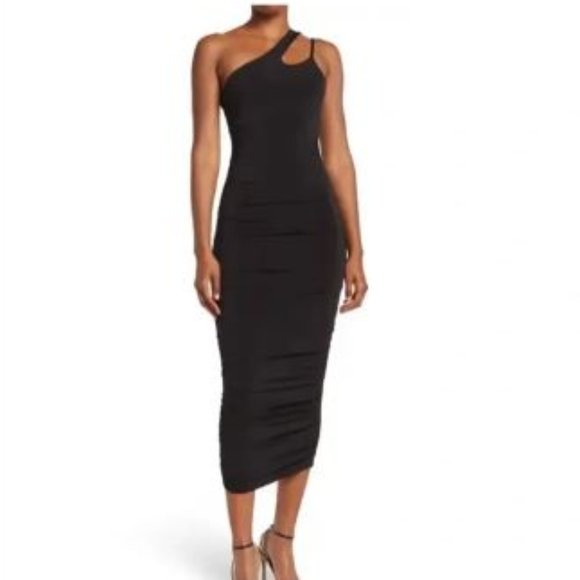 The Fashion Poet Asymmetrical Neck Ruched Dress Black XL New With Tags - Picture 6 of 6
